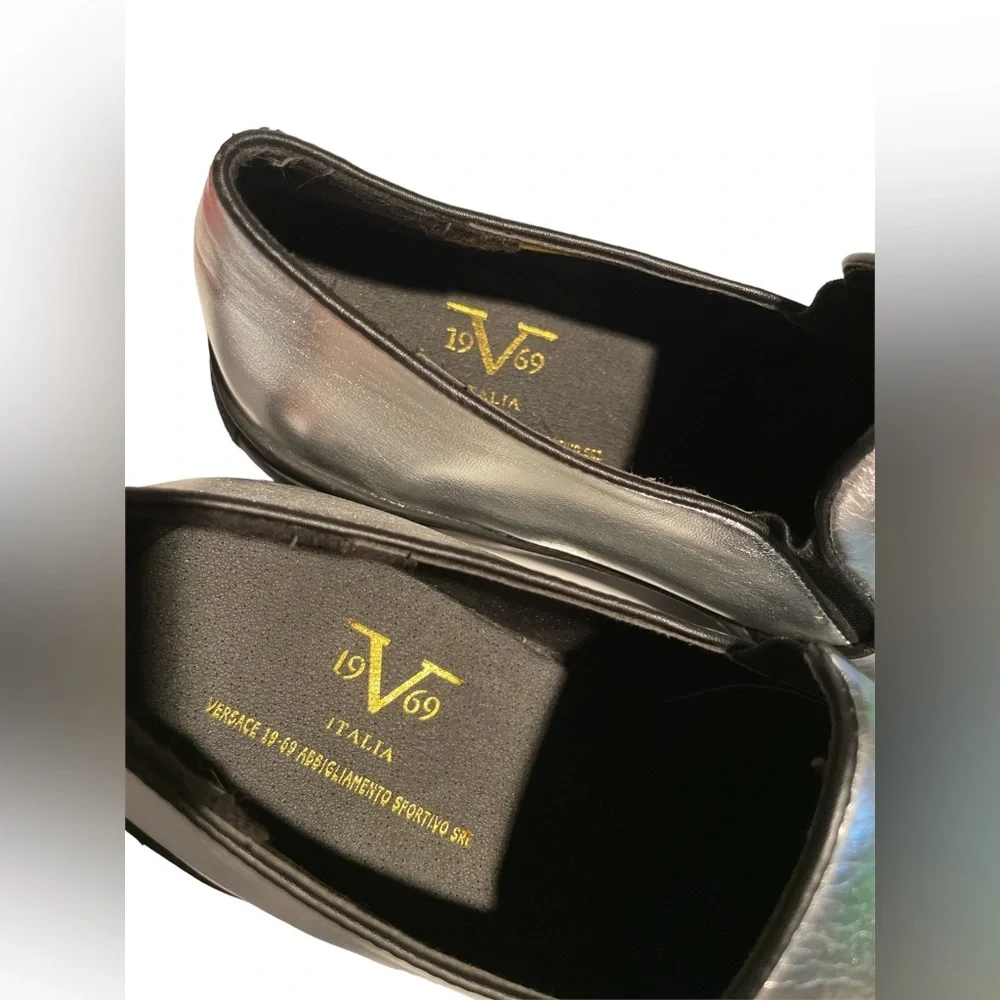 Versace 1969 RETRO silver metallic slide on sneakers size 37 (US7) black bottom
